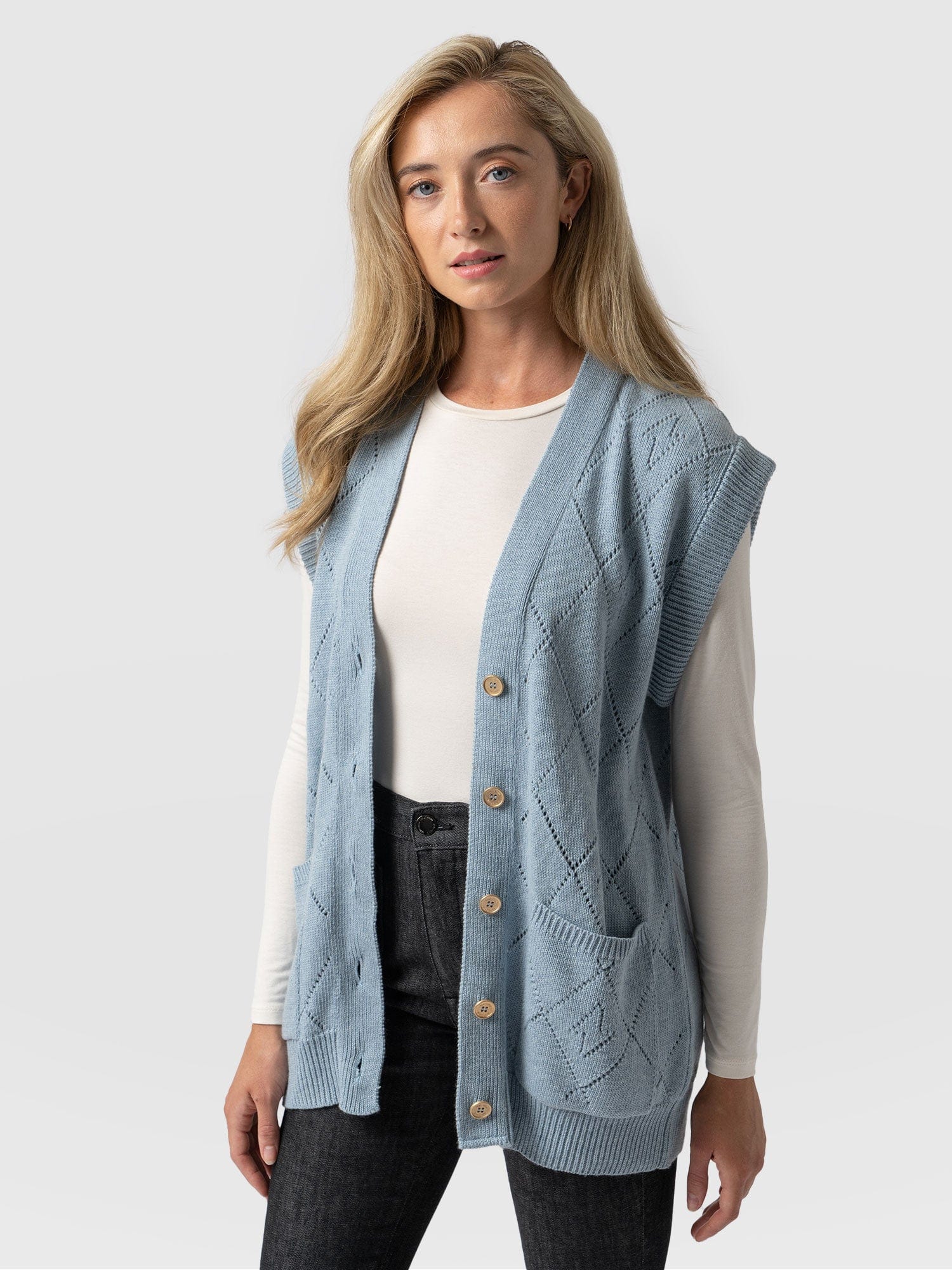 Electra Vest Pale Blue - Women's Vests | Saint + Sofia® UK